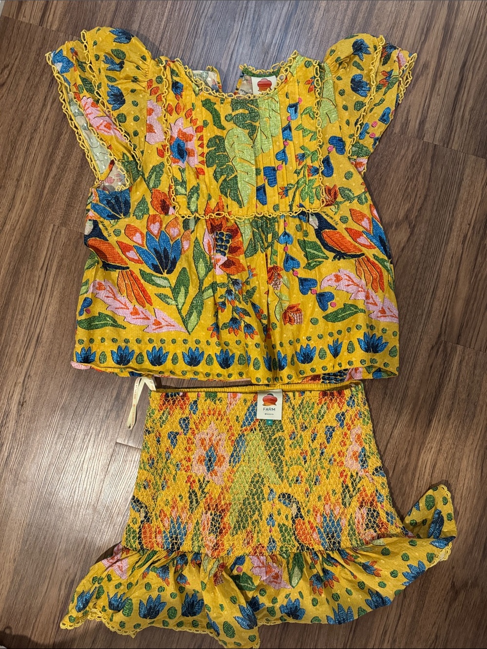 FARM Rio Yellow Floral Smocked Set with Ruffle Top - Picture 1 of 5